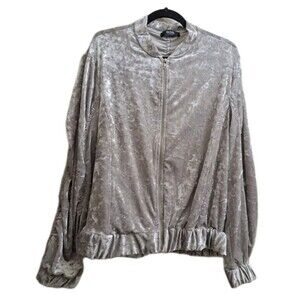 Mod  Black Label Velour Zipper Jacket Women's Size L Silver Gray Long Sleeve Top